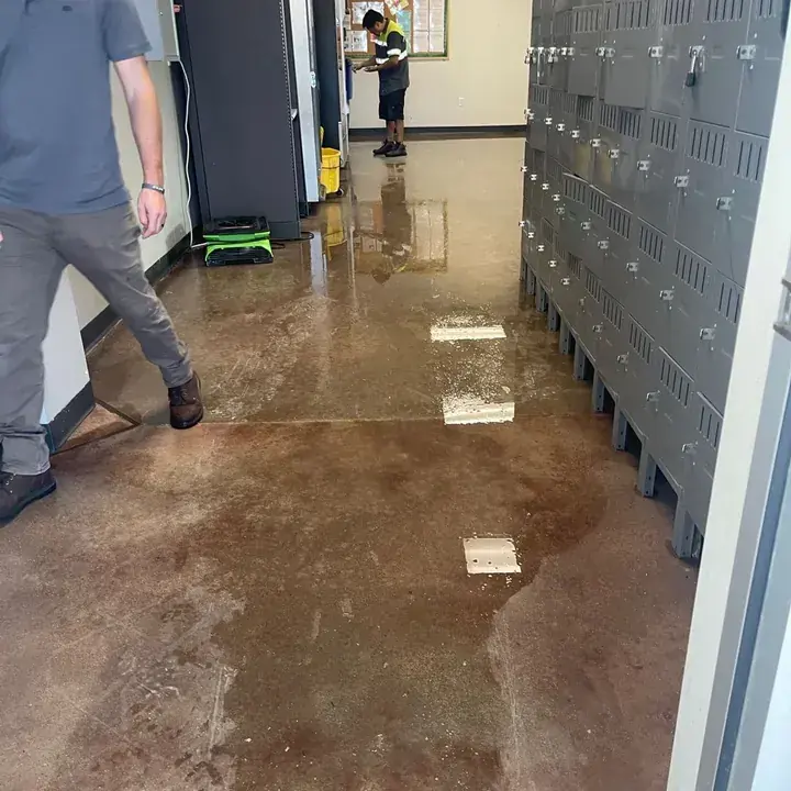 Containment set before drying a lower level in a Lake Travis Hill Country home